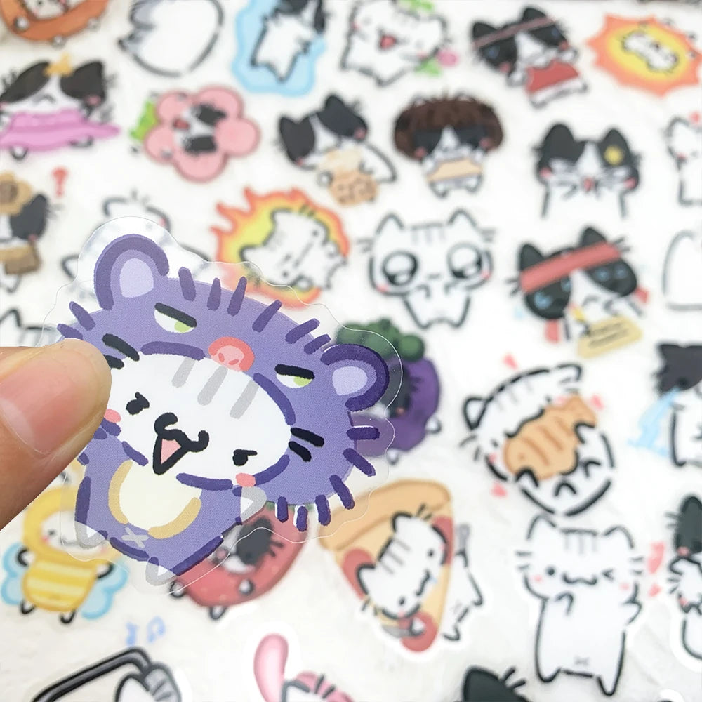 54pcs Little Cat Transparent PET Stickers Decals For Laptop Scrapbook