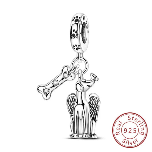 Charms 925 Sterling Silver Dog Cat Paw Print Love Pets Charms Beads