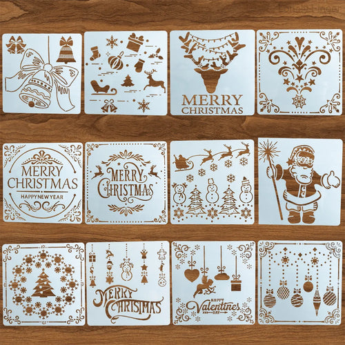 12pcs Christmas Series Painting Stencils - Reusable, Washable, PET
