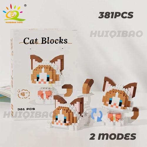 HUIQIBAO Cute Cat Micro Model Building Block Kids Mini Pets City