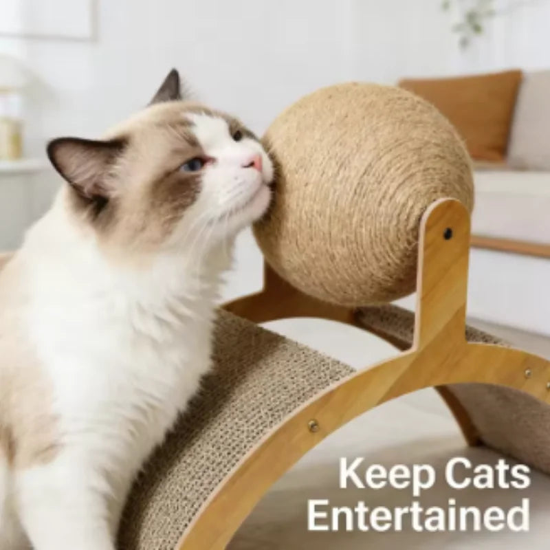 2 In 1 Wooden Cat Scratching Ball Sisal Scratch Board Durable Grinding