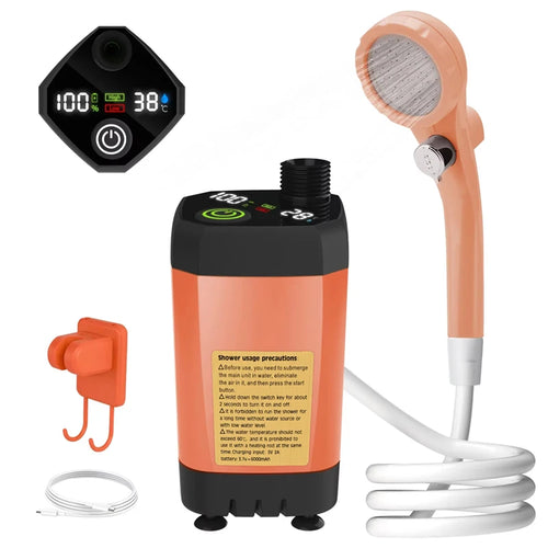 6000mAh Portable Camping Shower Pump Outdoor Shower Kit w/Full Screen