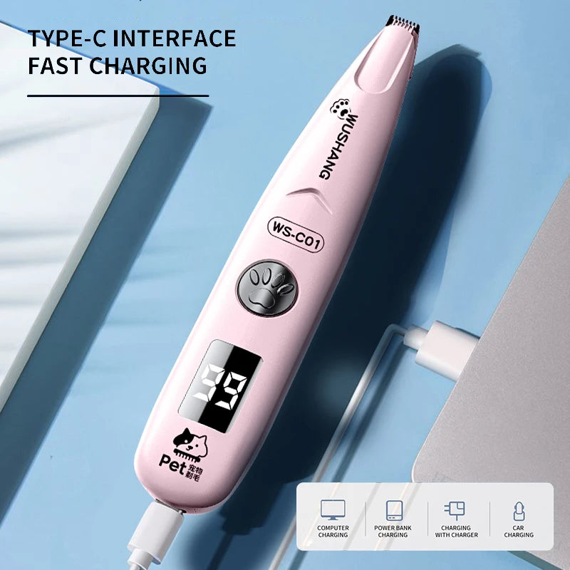 Pet Dog Electric Groomer Trimmer with LED Light Waterproof Pet Foot
