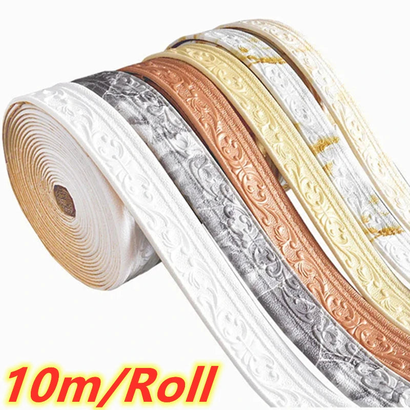 10m/Roll 3D Wall Trim Line Skirting Border Self Adhesive Waterproof