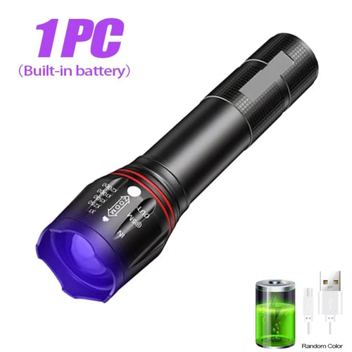 395nm LED UV Flashlight Rechargeable Zoomable Torch Light for Pet