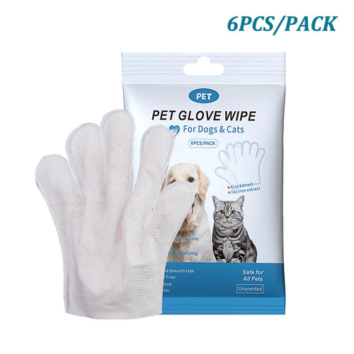 6Pcs Pet Wipes Gloves Free Cleaning Dog & Cat Wipes Puppies and