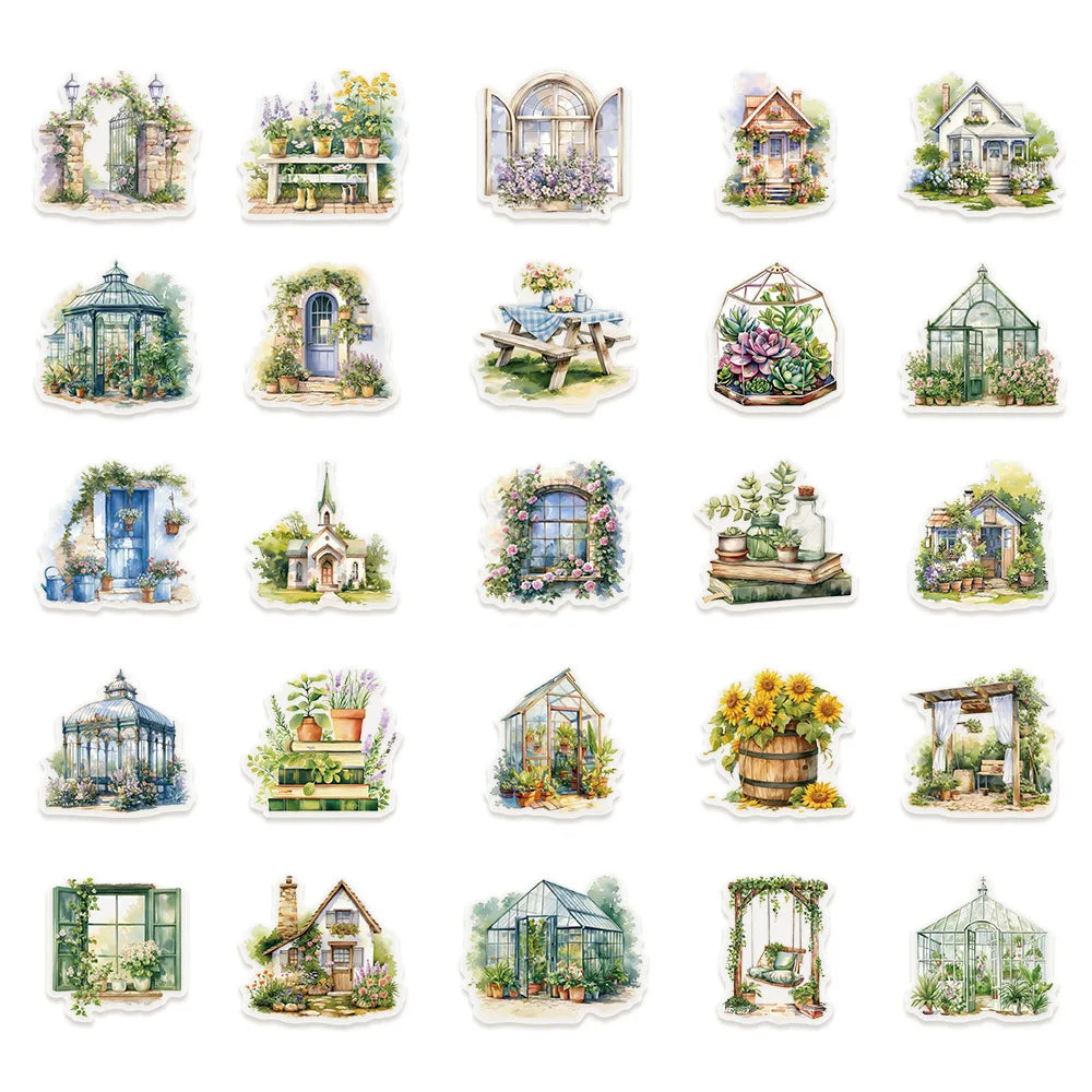 50PCS Flower Field Cottage Cartoon Stickers DIY Scrapbooking Guitar