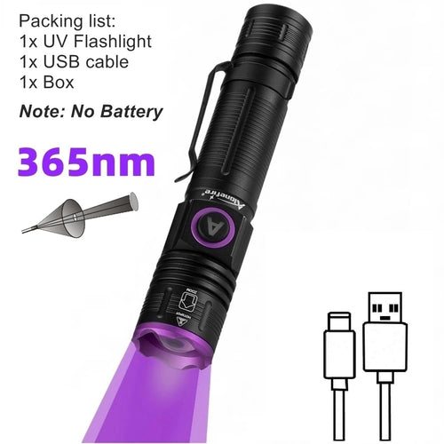 365/395nm Zoom UV Flashlight USB Rechargeable Ultraviolet adhesive