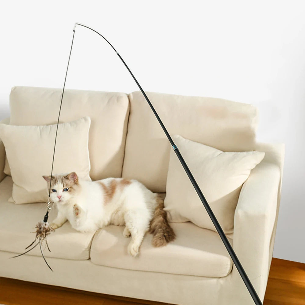 Interactive Long Extendable Pole Cat Toy with Artificial Feathers Pet