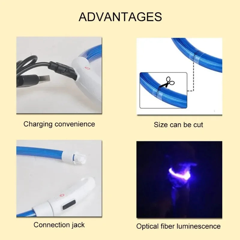 Dog Collar Luminous Usb Cat Dog Collar 3 Modes Led Light Glowing Loss