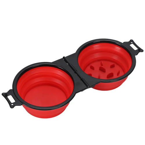 1-piece 2-in-1 Foldable Dual Bowl Feeding Bowl Portable Outdoor Travel