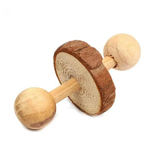 Cute Rabbit Roller Toys Natural Wooden Pine Dumbells Unicycle Bell