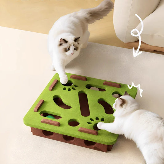 Interactive Cat Puzzle Maze Toy with Bell Ball Felt Box Kitten Playing