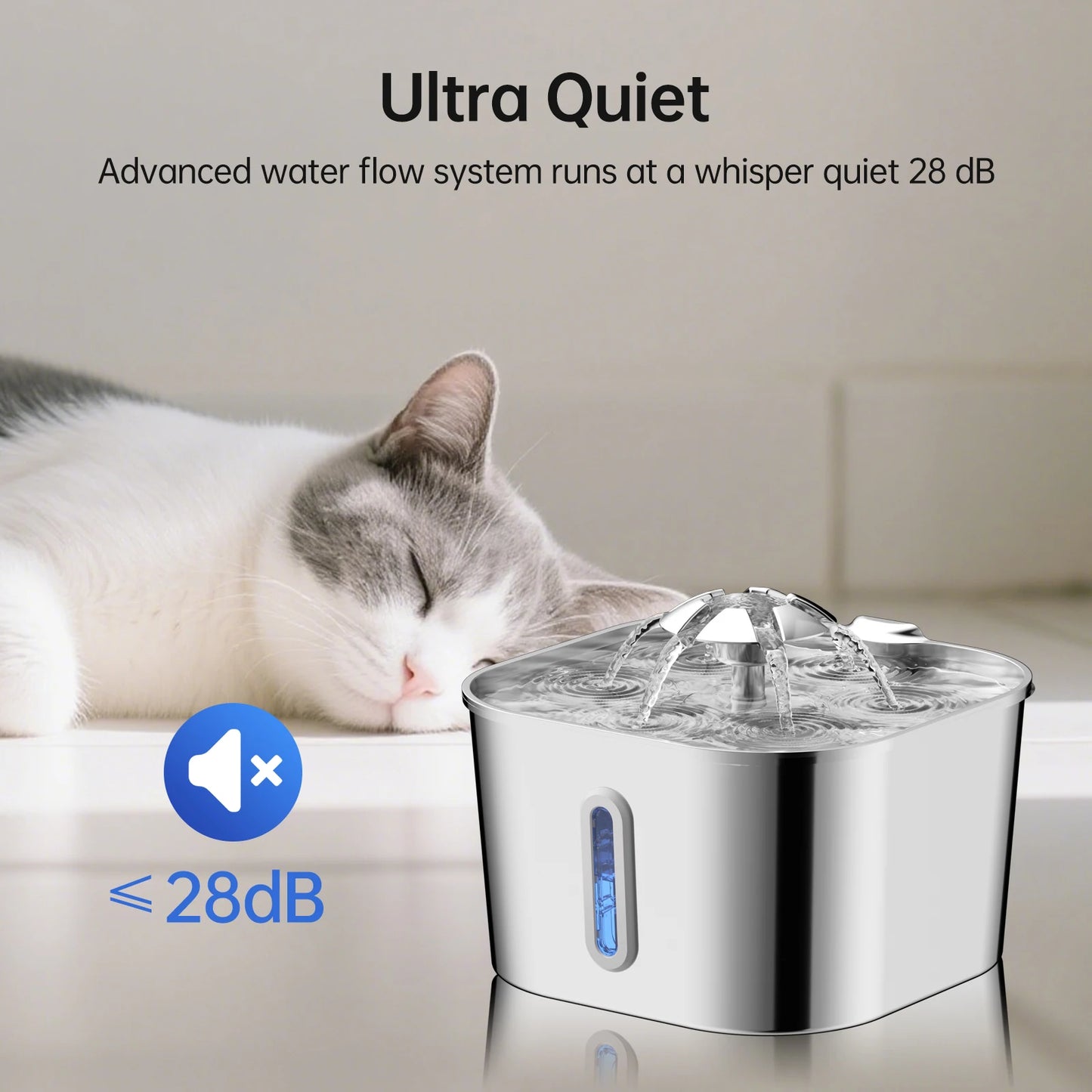2.2L/74OZ Automatic Cat Fountain Stainless Steel Pet Water Dispenser
