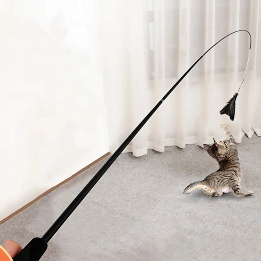 Interactive Long Extendable Pole Cat Toy with Artificial Feathers Pet