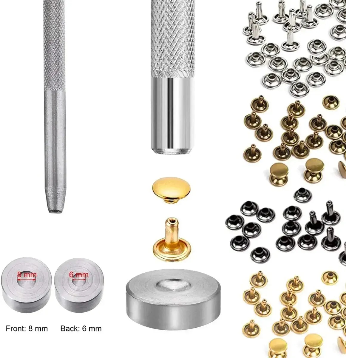 Metal Double Cap Rivets Studs Round Rivet for DIY Leather Craft Bag