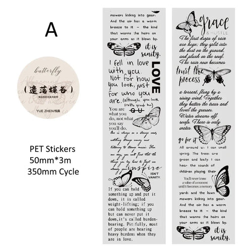 Journamm 50mm*3m Vintage Letters PET Tapes DIY Scrapbooking Planners