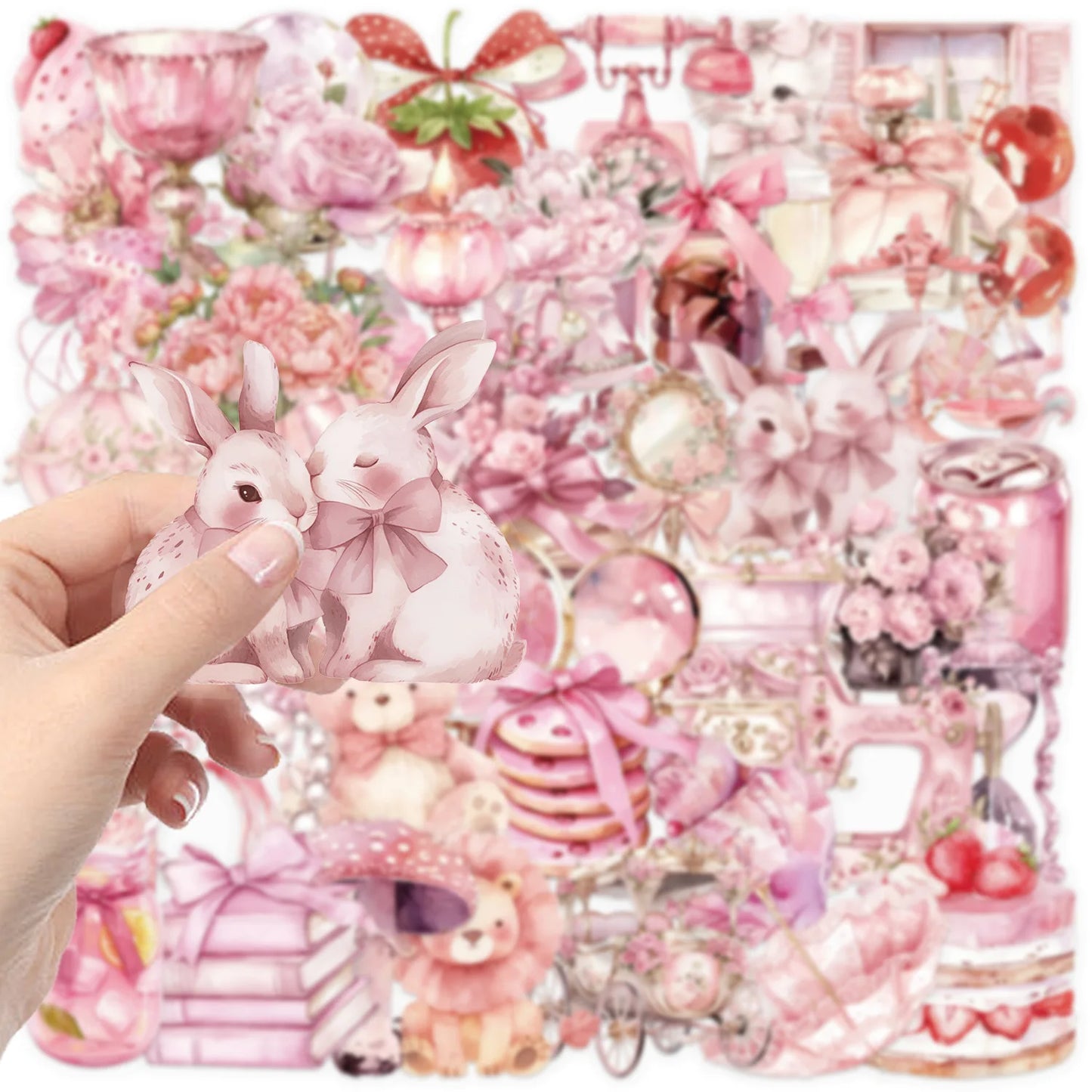 50Pcs Pink Fairy Tale Sticker Pack Transparent PET Phone Case Back