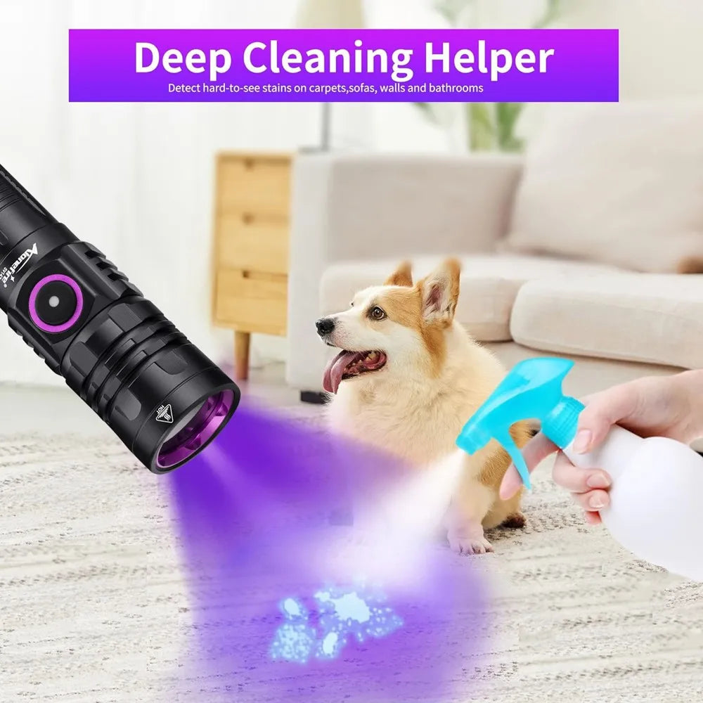 3x365nm/395nm UV LED Flashlight High power Blacklight USB Rechargeable