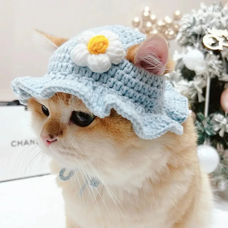 Cat Hats for Pets Handmade Cat Hat Elastic Woven Cap Pet Party Role
