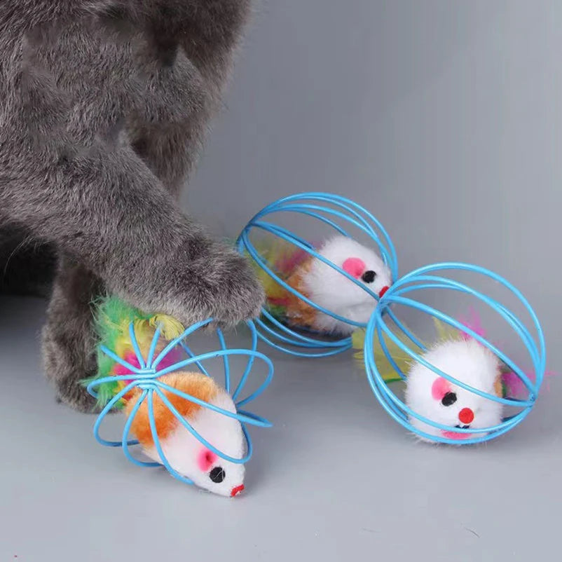 Hot cage rat happy cat toy plush simulation color mouse fun cat ball