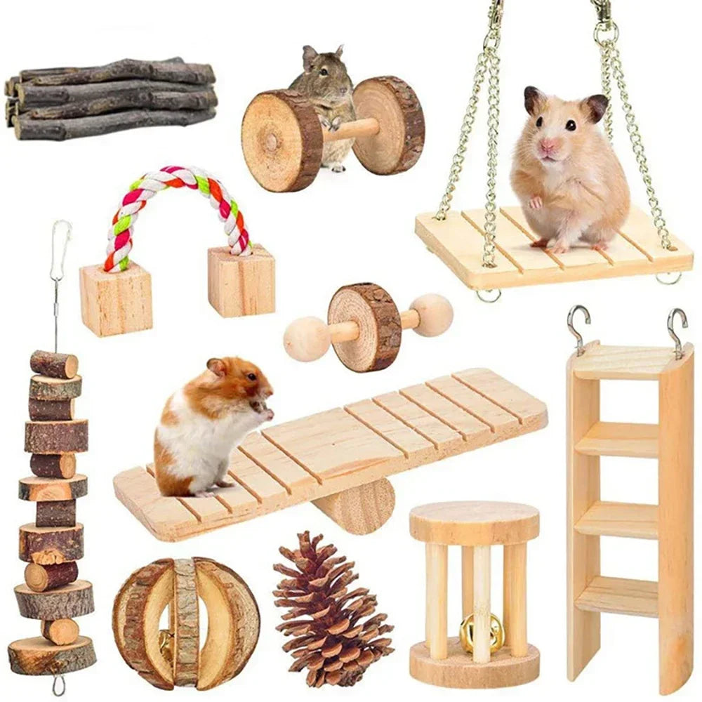 Cute Rabbit Roller Toys Natural Wooden Pine Dumbells Unicycle Bell