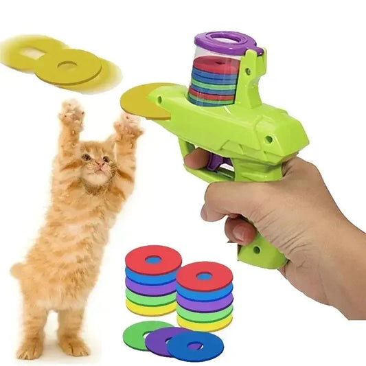 Cat Dog Toy with Colorful Flying Discs Set, Pet Toy Gun Launcher