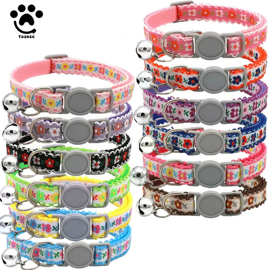 Hand Knitting Flower Pet Collar With Bell Colorful Retro Style Cat
