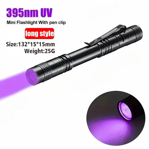 395nm UV Flashlight Ultraviolet Torch With Pen Clip Portable Violet