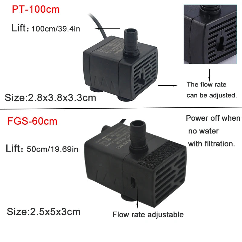 Ultra Quiet USB Aquarium Fish Tank Filtration Pump Mini Pet Fountain