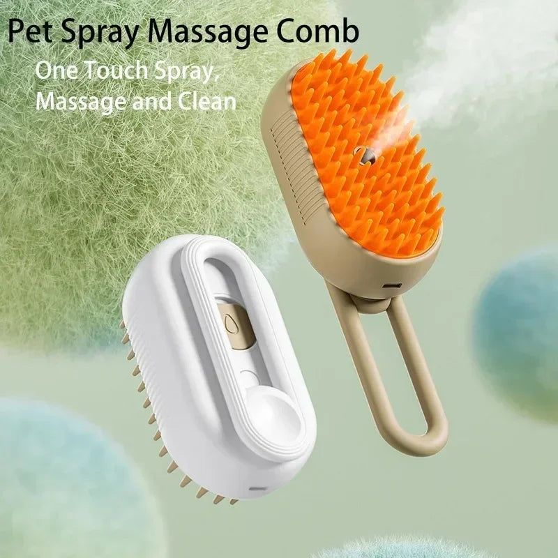 Steamy Dog Brush Electric Spray Cat Hair Brush 3 in1 Dog Steamer Brush