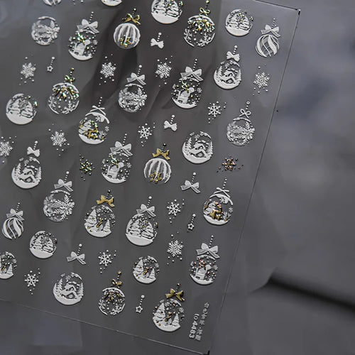 1pcs Bronzing Christmas Nail Stickers Cute Gold White Snowball