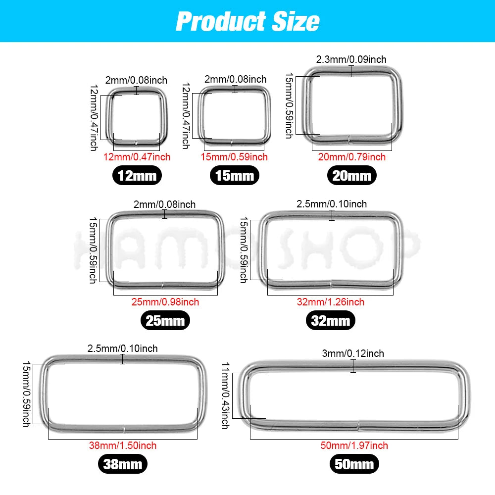 10/12pcs Metal Adjustable Rectangle Square Ring Buckle Clasp Slider