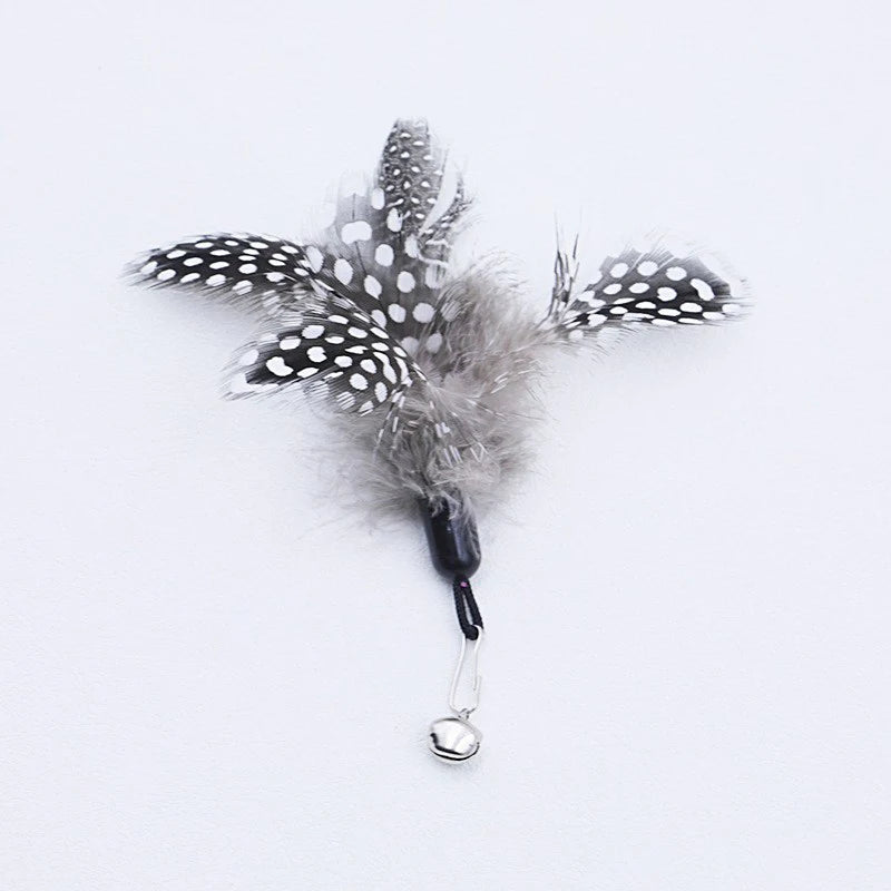 Wooden handle spring teasing cat stick pearl feather replacement head