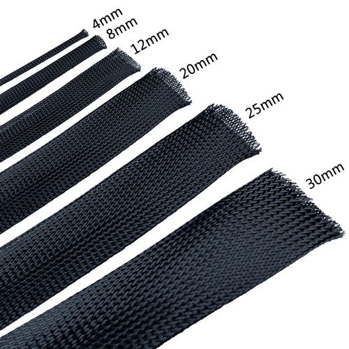 10M Black Insulated Braid Sleeving 4 - 30mm Tight PET Wire Cable Gland