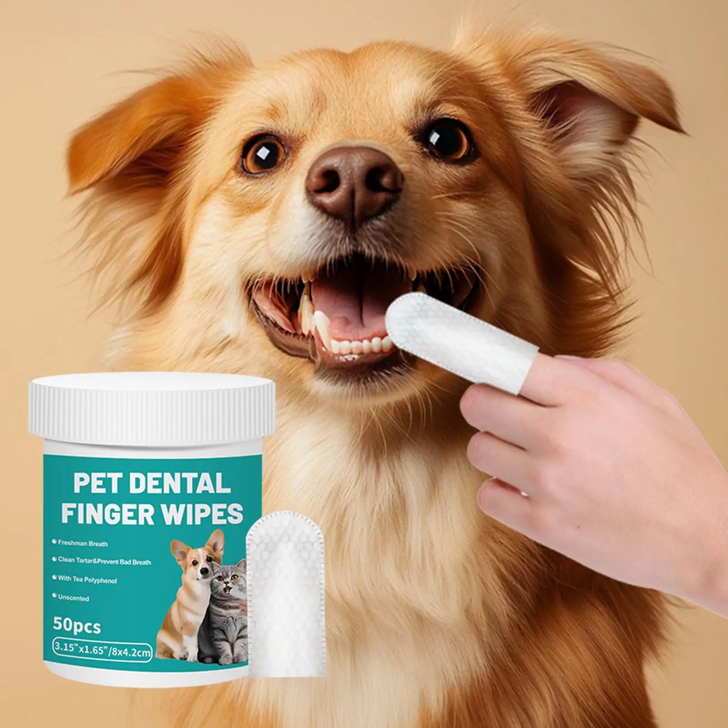 50pcs Pet Teeth Cleaning Wipes Dental Finger Wipes Disposable Gentle