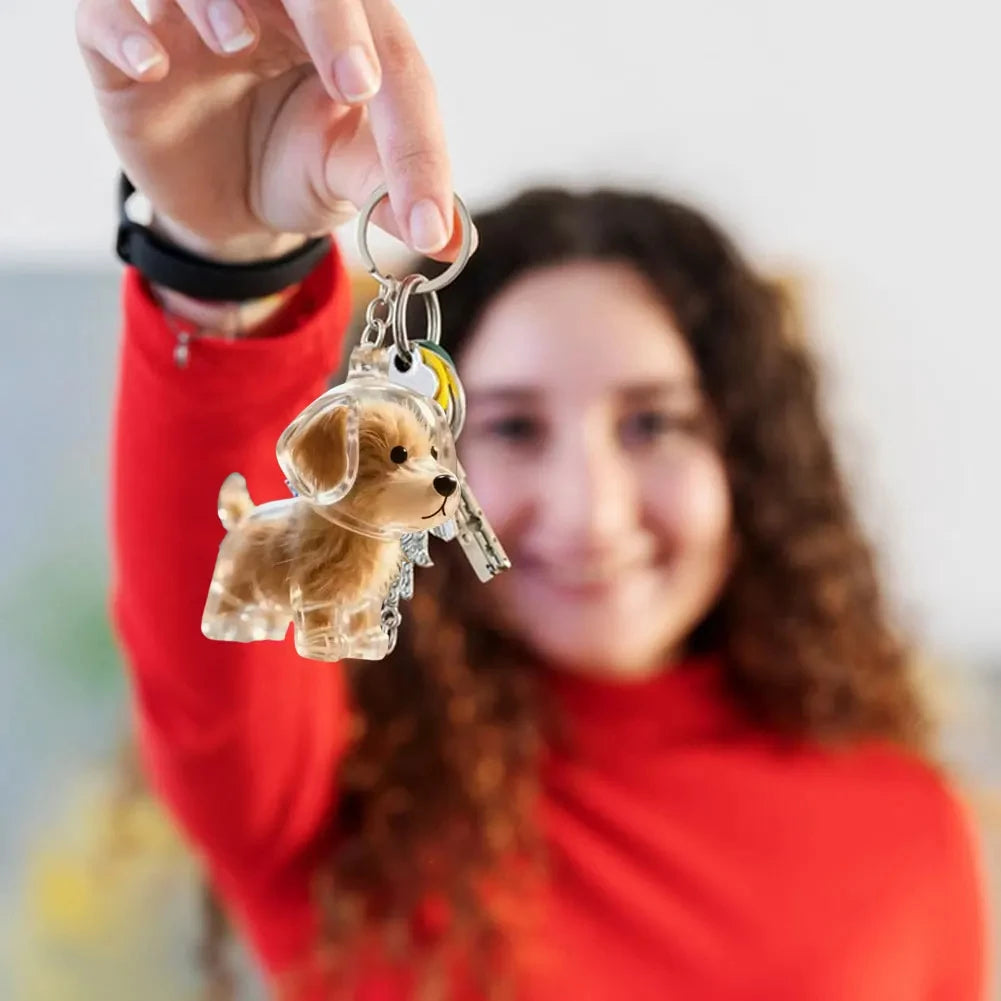 Transparent Cute Dog Pendant Keychain Creative Pet Hair Storage