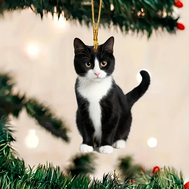 2D Acrylic Plush Black and White Cat Small Decorative Pendant for Car