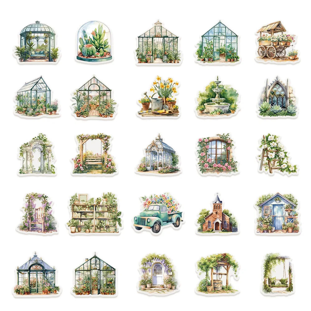 50PCS Flower Field Cottage Cartoon Stickers DIY Scrapbooking Guitar