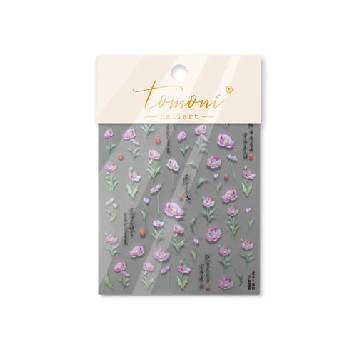 1 pc 5D Chinese style camellia nail sticker Vernal Equinox peach