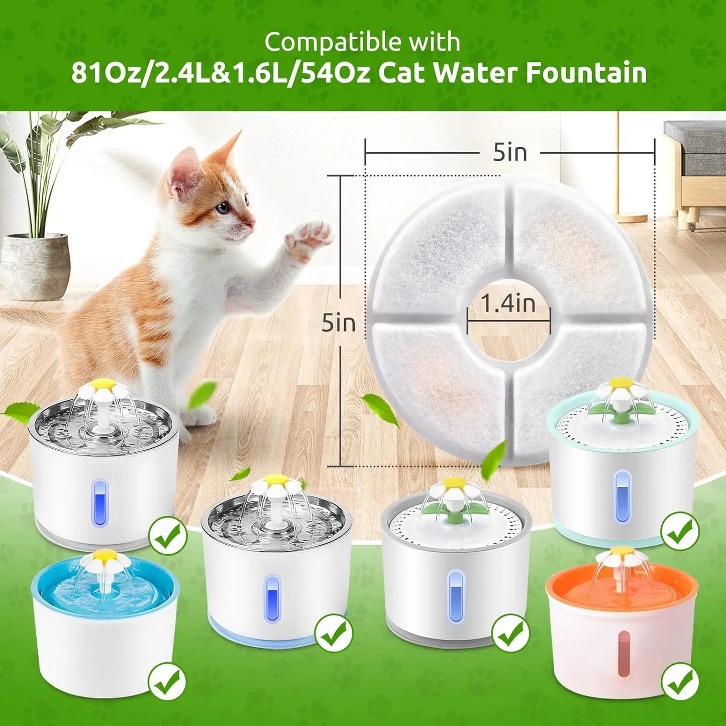 OYES Filters for Cat Water Fountain Filters 4/8 Pack Replacement