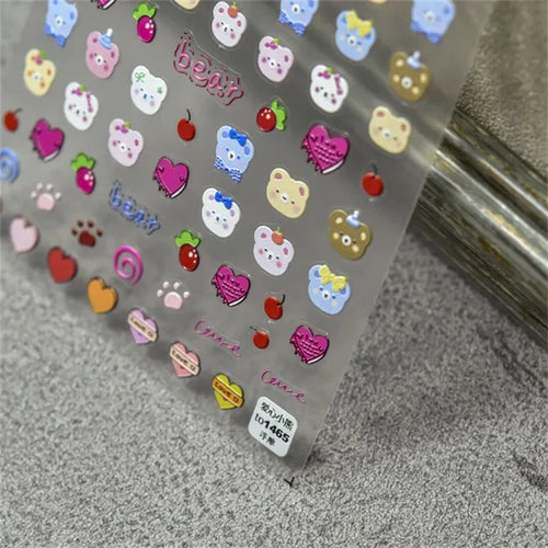 1PCS Relief Adhesive Cute Smiling Face Teddy Bear Nail Sticker