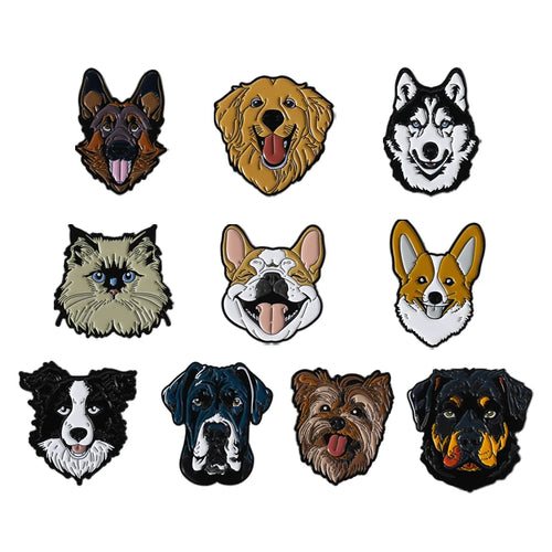 3-10pcs/set Cute Animal Enamel Pins Pet Dogs Raccoon Red Eared Rabbit