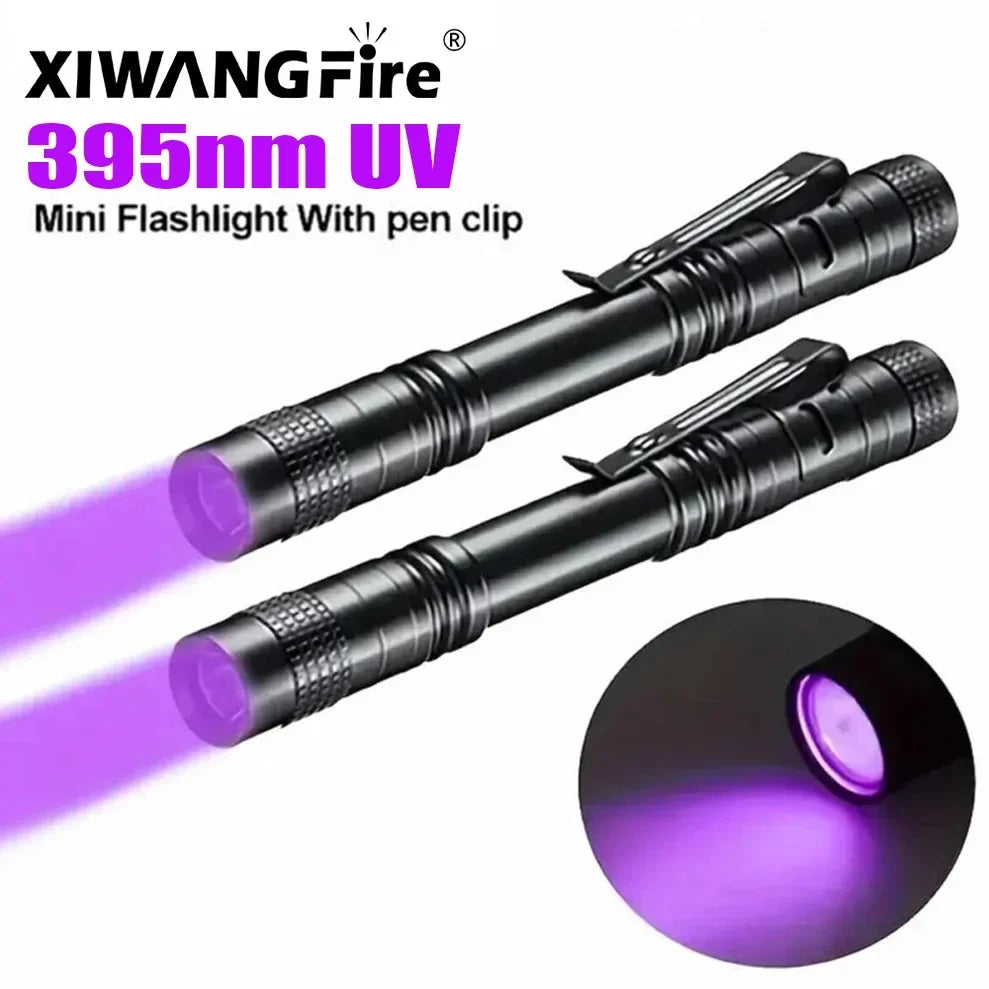 395nm UV Flashlight Ultraviolet Torch With Pen Clip Portable Violet