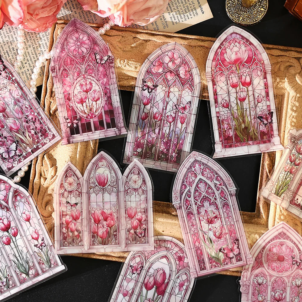 JIANQI 10pcs Flowers Window Sticker PET Materials Collage Junk Journal