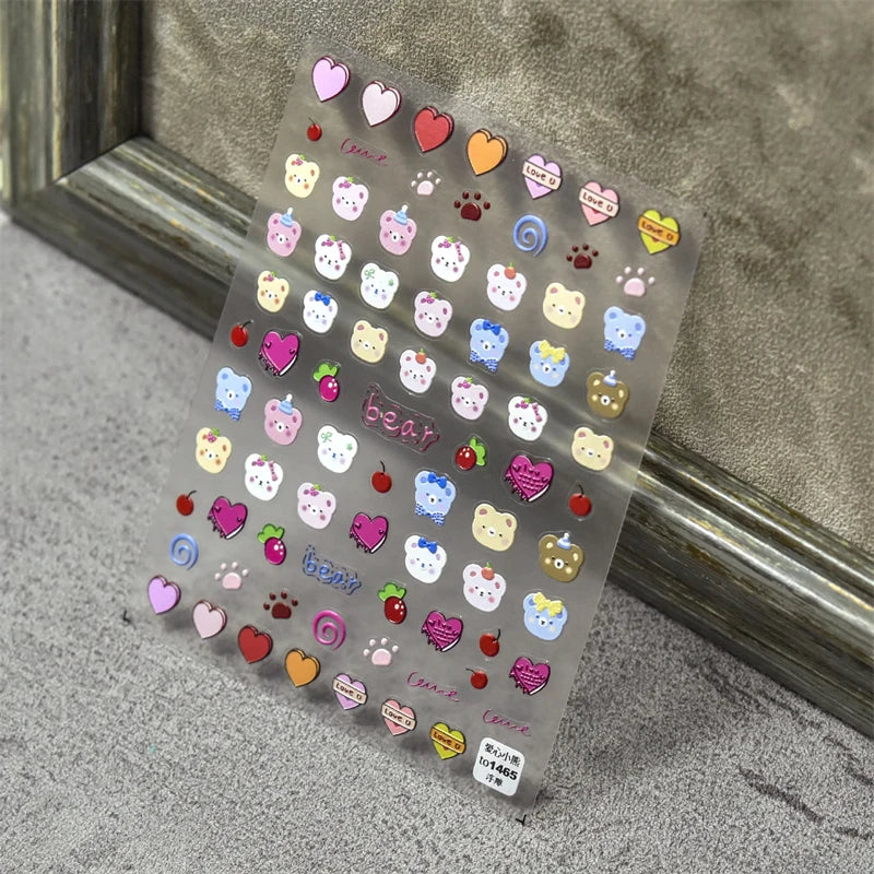 1PCS Relief Adhesive Cute Smiling Face Teddy Bear Nail Sticker