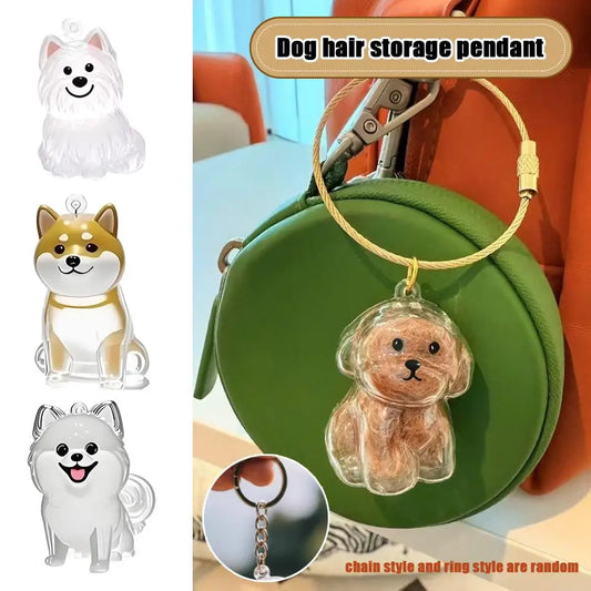 Transparent Cute Dog Pendant Keychain Creative Pet Hair Storage