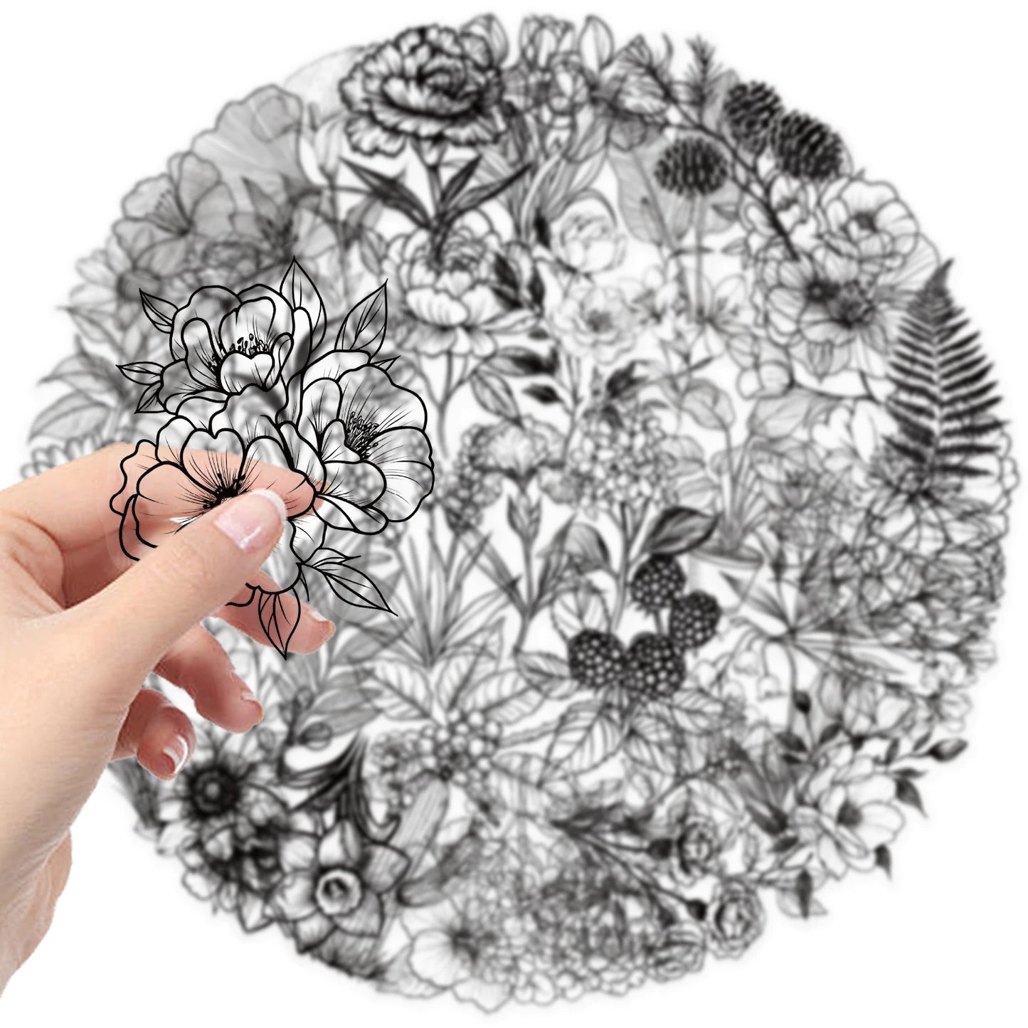 50pcs Black And White Vintage Retro Flower Plant Stickers Decals