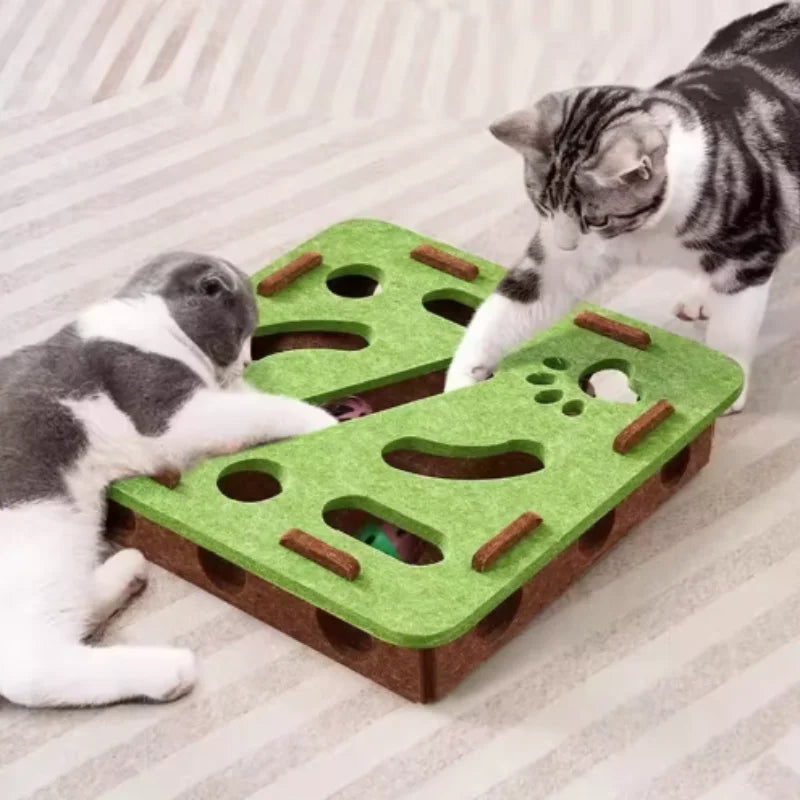Interactive Cat Puzzle Maze Toy with Bell Ball Felt Box Kitten Playing