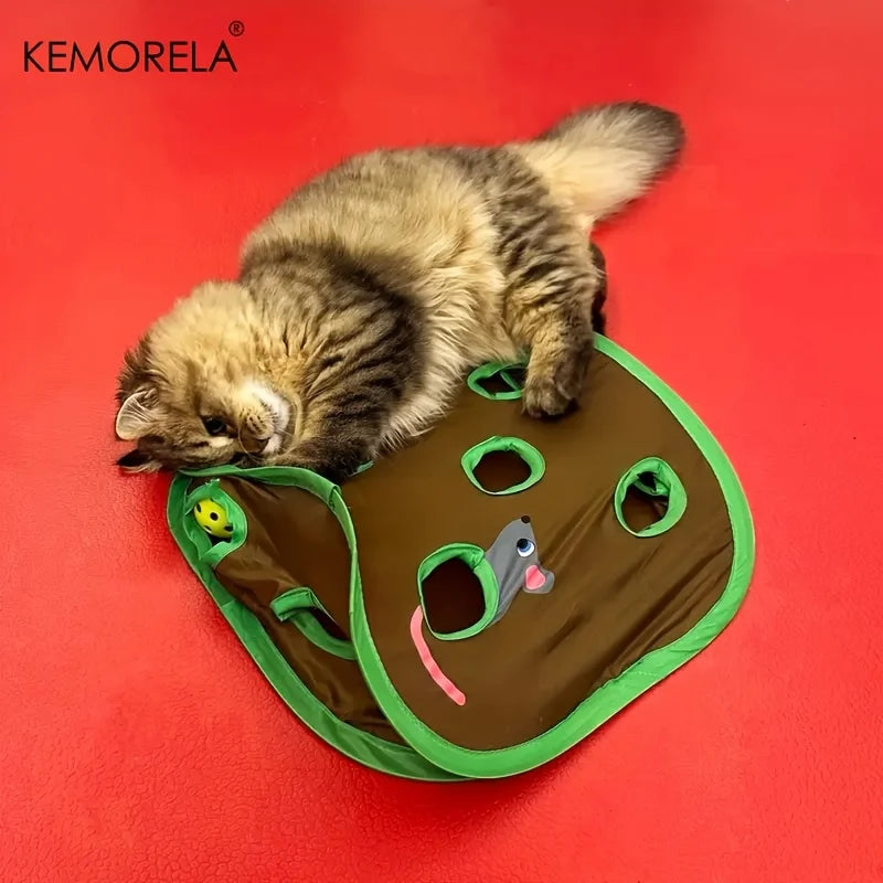 KEMORELA Cute Pet Cat Interactive Hide Seek Game 9 Holes Tunnel Mouse